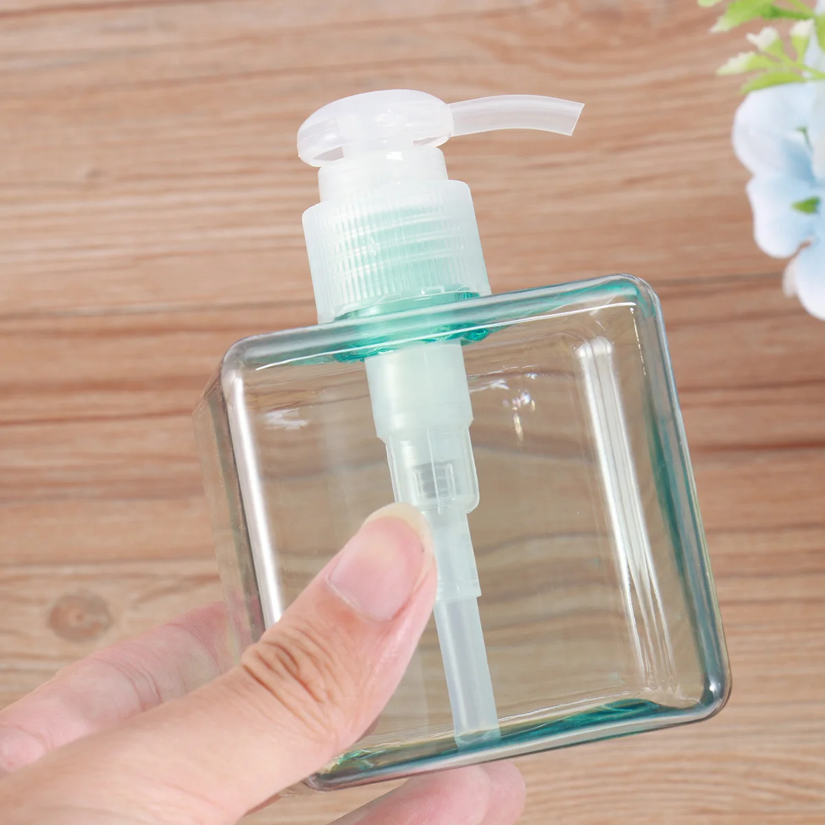 250 مللي 8.4 أوقية مضخة مربعة فارغة قابلة لإعادة الملء شفافة زرقاء لغسول الصابون السائل موزع شامبو الحاويات أداة العناية بالبشرة مضخة #5