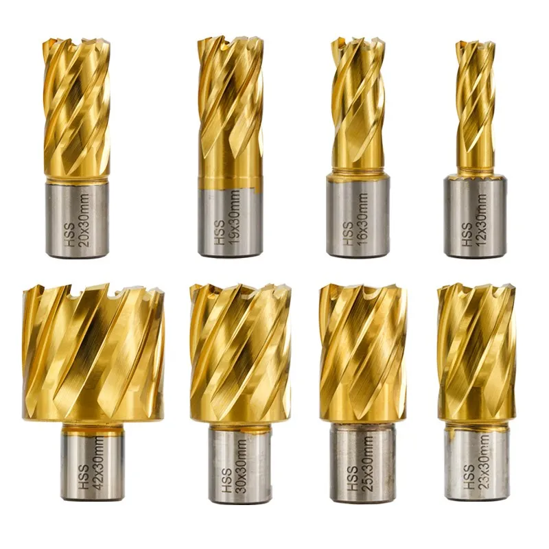 HSS 중공 드릴 비트 12-60mm TiN 코팅 코어 드릴 비트 금속 절단 용 Weldon Shank 환형 커터 마그네틱 드릴 비트