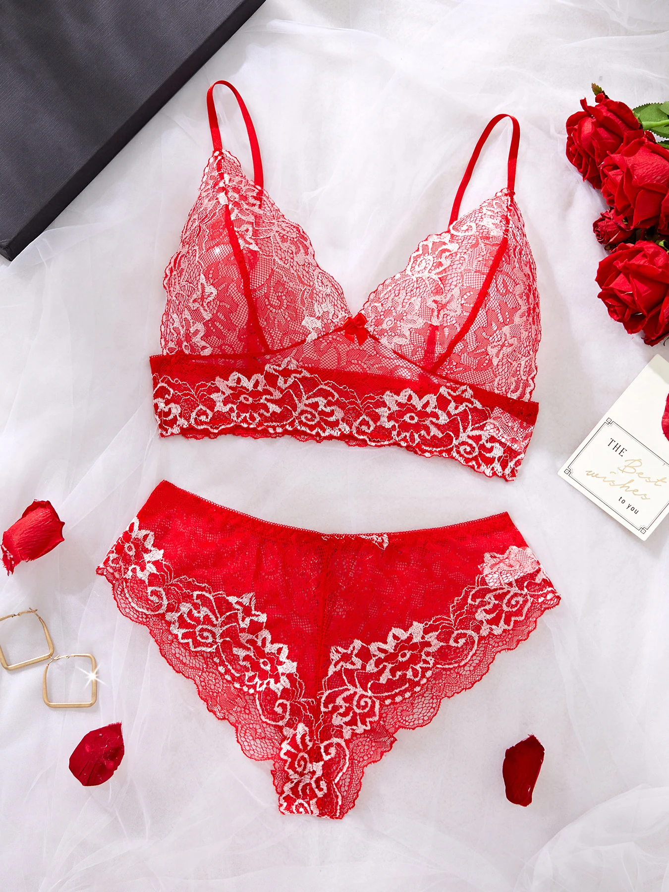 

Sexy lace splicing camisole bra and briefs, women's sexy lingerie set