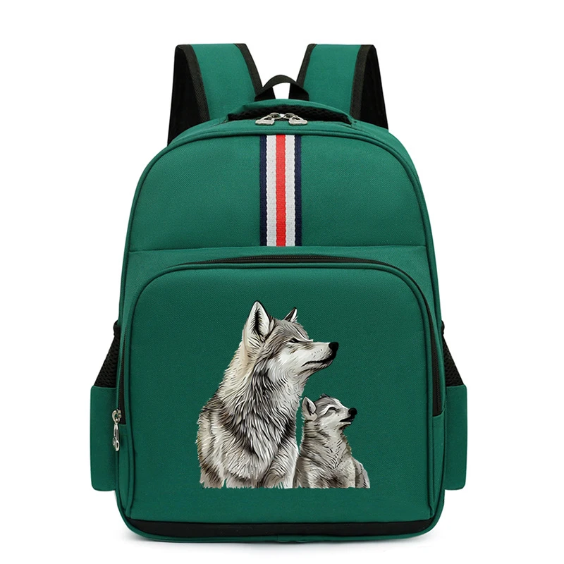 Backpack for Boys Girls Harajuku Street Wolf Pattern Schoolbag Children Fashion Trend Waterproof Lightweight Primary Bookbag