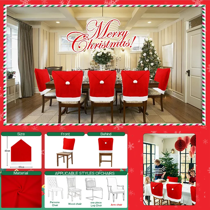 1/2/4/6 Christmas decorations, holiday supplies, home decor, daily reindeer chair covers, 60cm x 50cm A6