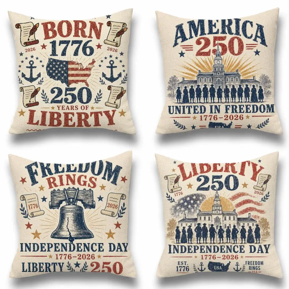 Pattern 250th Independence Day Cushion Cover Natural Linen Breathable Cushion Covers Sofa Bedroom Decor Pillowcase