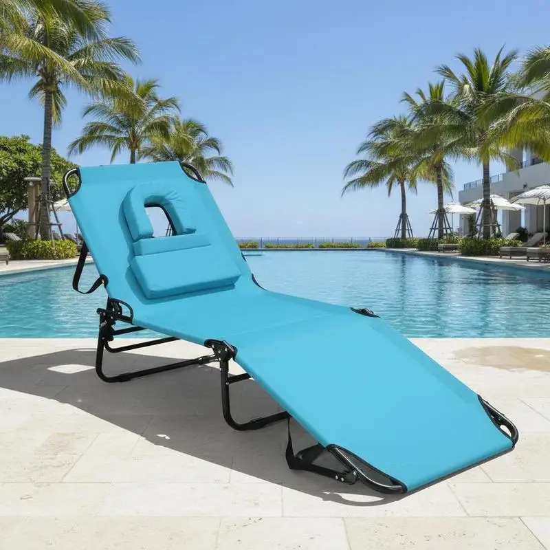 

Beach Chaise Lounge Chair with Face Hole and Removable Pillow-Turquoise