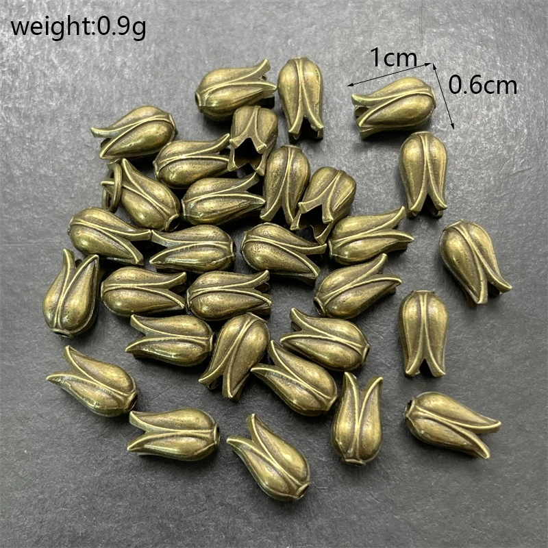 30pcs 3-Color Perforated Tulip Tassel Spacer Bead Cap DIY Tibetan Silver Bronze Jewelry Necklace Connector Alloy Accessories