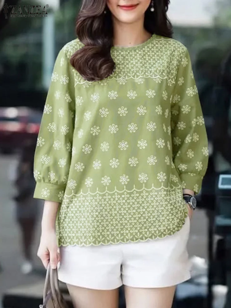

2025 Autumn Fashion Printed Blouse ZANZEA Stylish Women Tops Casual O Neck 3/4 Sleeve Work Shirt Bohemain Blusas Mujer Femme