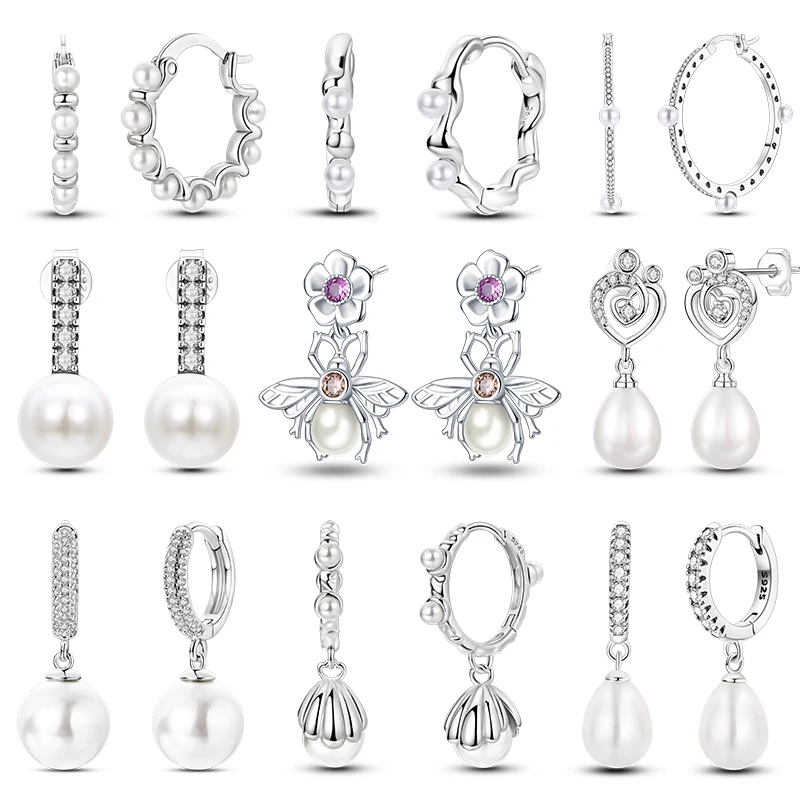 

Серьги-кольца женские из серебра 925 пробы с блестящим жемчугом