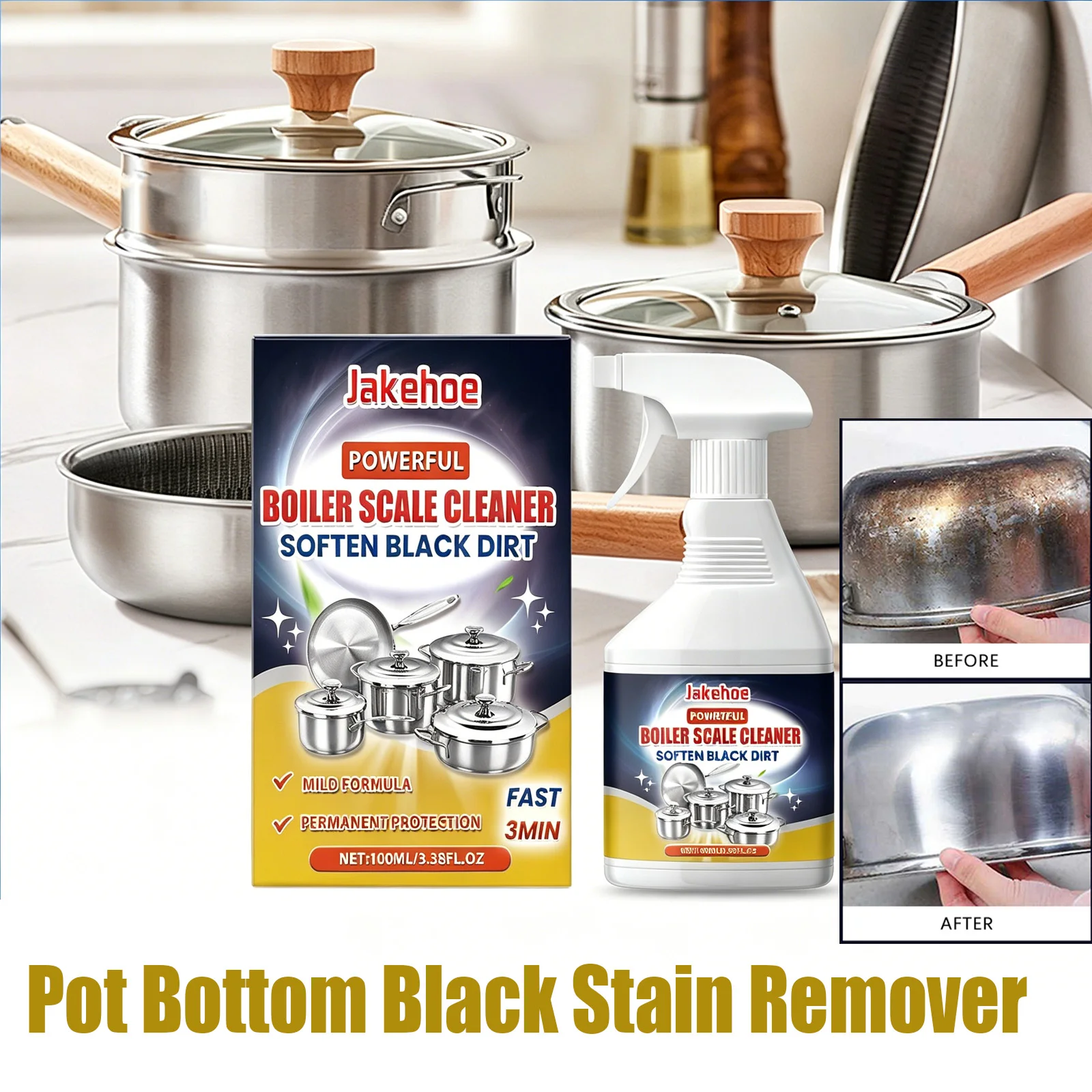 Boiler Scale Cleaner Heavy Duty Pot Bottom Black Stain Remover for Kitchen Cookware Multipurpose Household Degreaser Spray