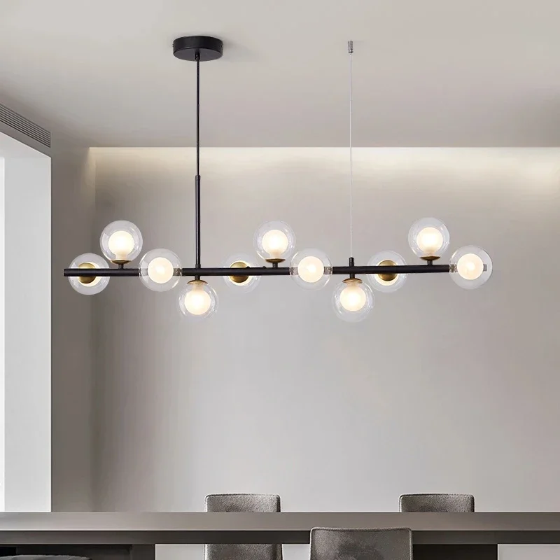 

Modern Long Dining Room Chandeliers Glass Ball Lampshade Light Over The Table Kitchen Office Pendant Lamp Home Decor Luminaires