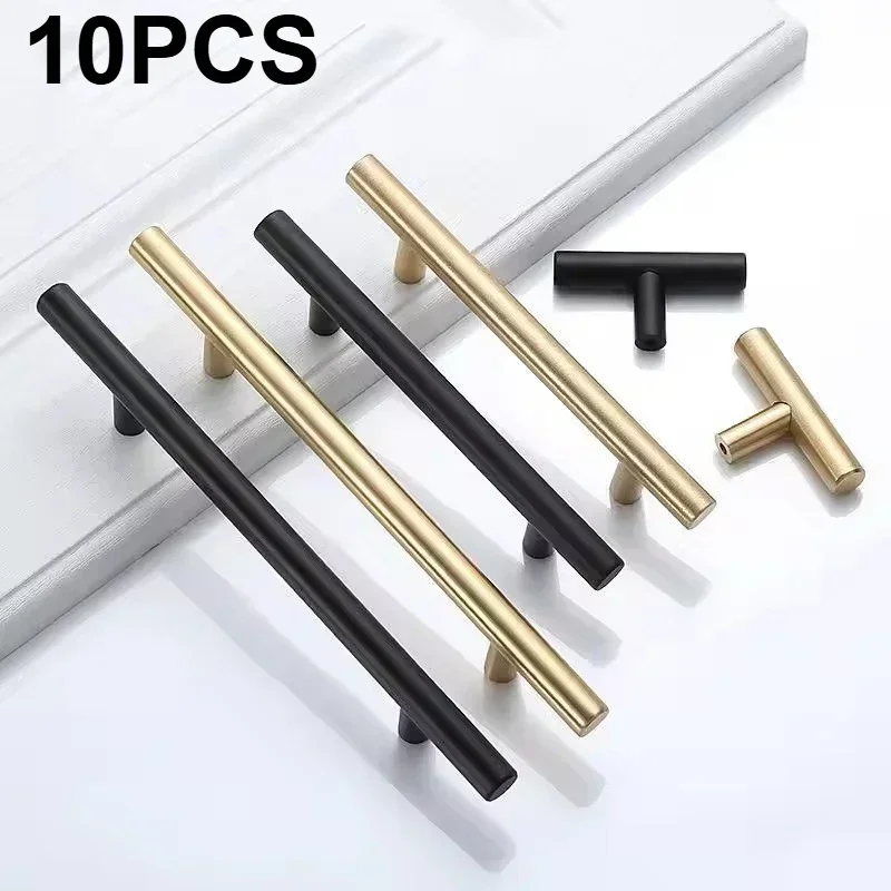 10PCS  Black Golden Cupboard Handle Brushed Stainless Steel Kitchen Cabinet Door Knob Furniture Drawer Pulls Bar Handle