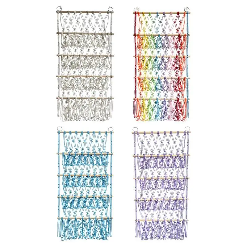 Estante para animales de peluche de 4 capas, organizador bohemio para colgar, almacenamiento de felpa bohemio, organizador de juguetes de macramé, hamaca ajustable en altura