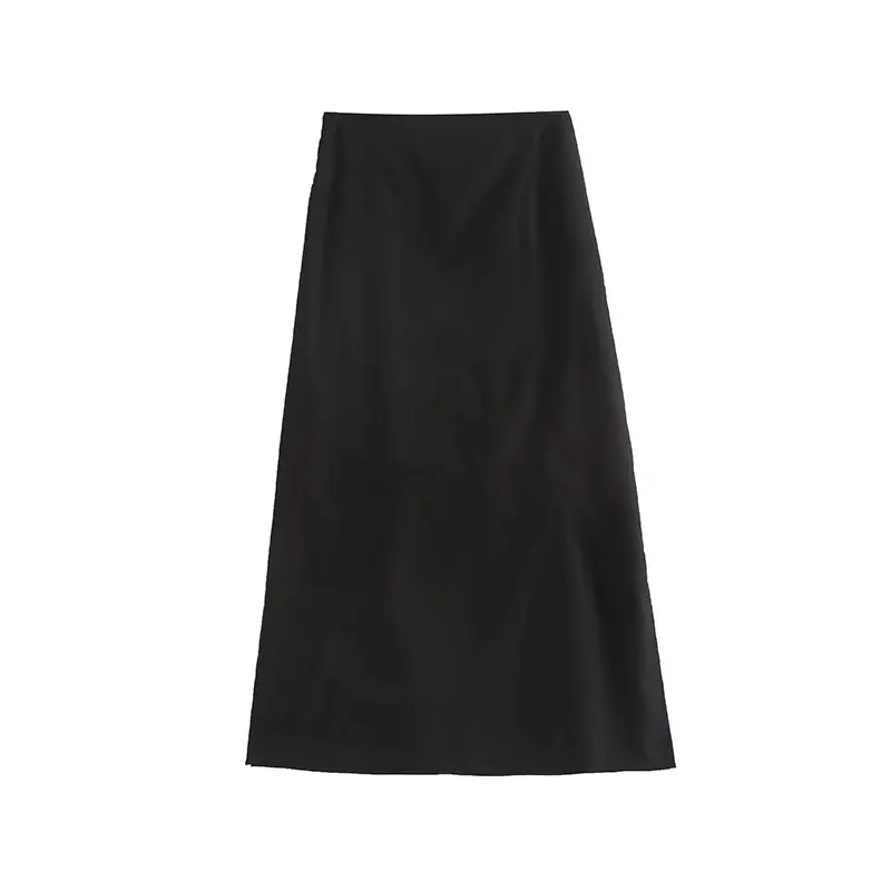 

Withered Nordic Minimalist Black Cotton Midi Skirt Linen High Waisted Skirt Women Fashion Ladies Casual Commuter Split