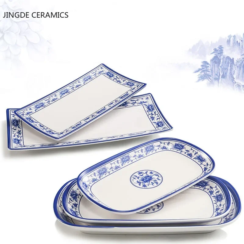 1pc Food Grade Plastic Dinner Plates Chinese Melamine Plastic Is Not Easy To Break Rectangular Plate Restaurant Kitchen Supplies
