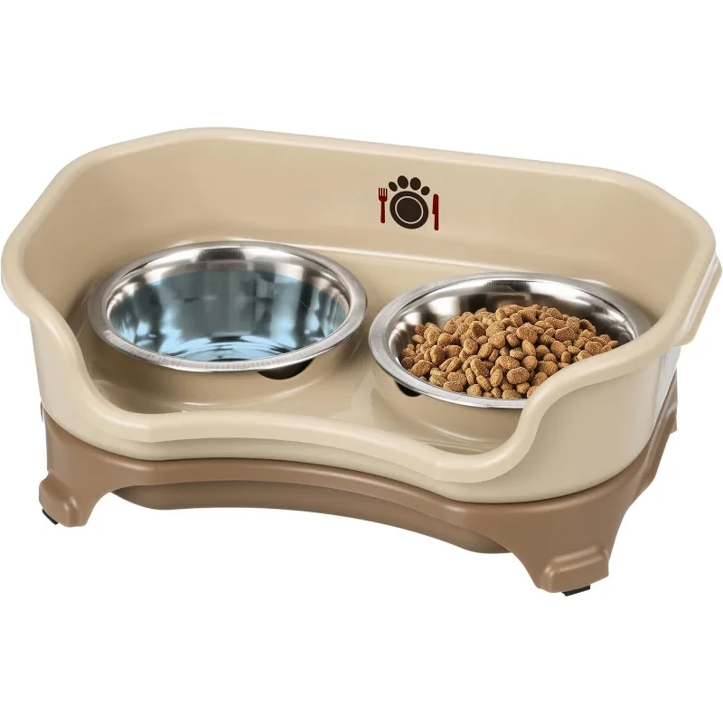 Express Model - Mess-Proof Dog Bowls (Small, Cappuccino) Made in USA Elevated, No Spill, NonTip, NonSlip, Raised Stainless