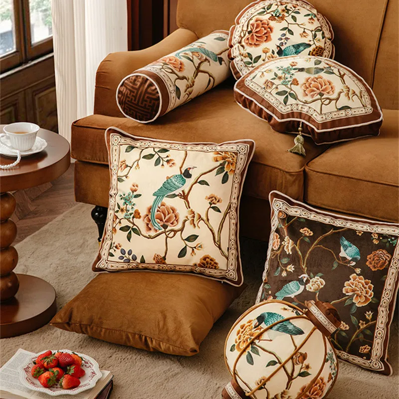 Poszewki na poduszki New Chinese Style Home Indoor Outdoor Sofa Bed Decor 18x18 Inch Poszewka na poduszkę Floral Bird Oriental Vintage