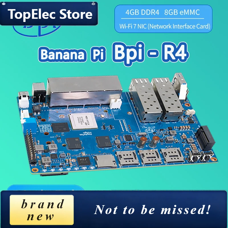 TopElec Banana Pi BPI-R4 4GB DDR4 8GB EMMC MediaTek MT7988A (Filogic 880) Quad-core Arm Corex-A73 Flash Deve Single Board