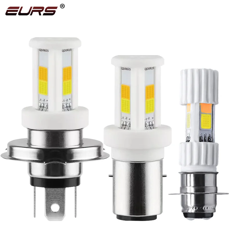 EURS 1PCS H4 Dual color LED Motorcycle lights COB Ceramic H6 BA20D P15D LED Headlights Motorcycle Lights White Yellow 12V