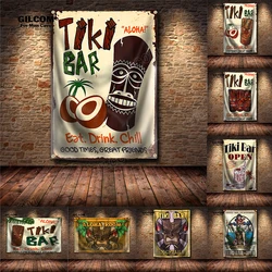 TIKI BAR Cocktails Banner Flag Captain Bar Cold Beer Drinks Poster Art AD Vintage Sign Party Car Man Cave Garage Pub Club Bar