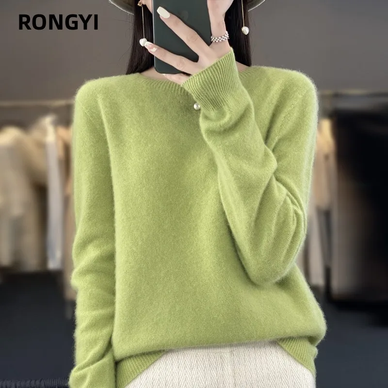 RONGYI Cashmere Sweater Women Knitted Sweaters 100% Merino Wool Winter Fashion O-Neck Autumn Warm Pullover Jumper Clothes Top