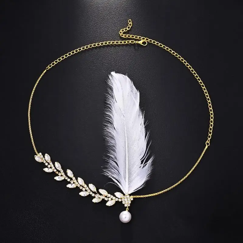 Retro-Feder-Stirnband mit Strass-Blatt-Kopfschmuck für Tanzpartys, vielseitiges Accessoire für Männer und Frauen – Detail 3
