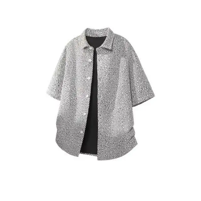 

American Style Casual Loose Short Sleeve Shirt Men Summer New Fashion High End Striped Loose Casual Shirt Jacket