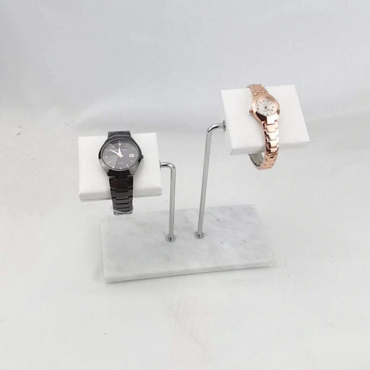 Marble Watch Stand New Creative Watch Display Stand Double Watch Stand PU Leather Watch Holder White