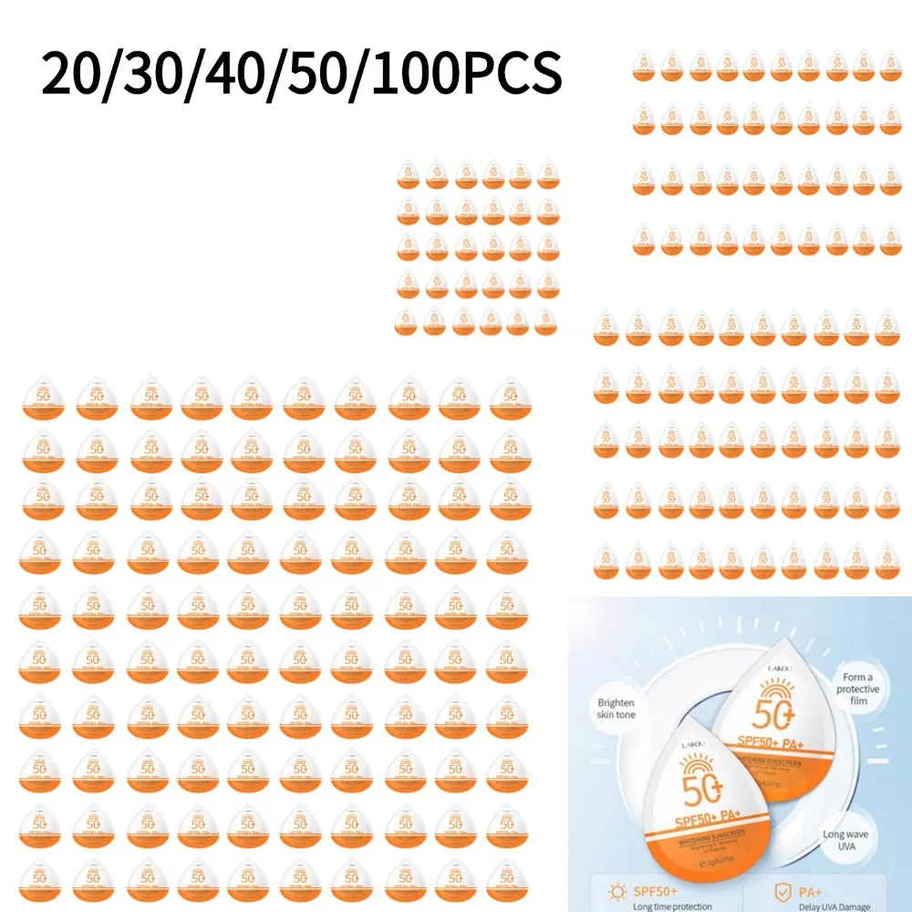 20/30/40/50/100 pièces Mini crème solaire taille de voyage imperméable à l'eau anti-transpiration SPF50 + écrans solaires pour le visage plage