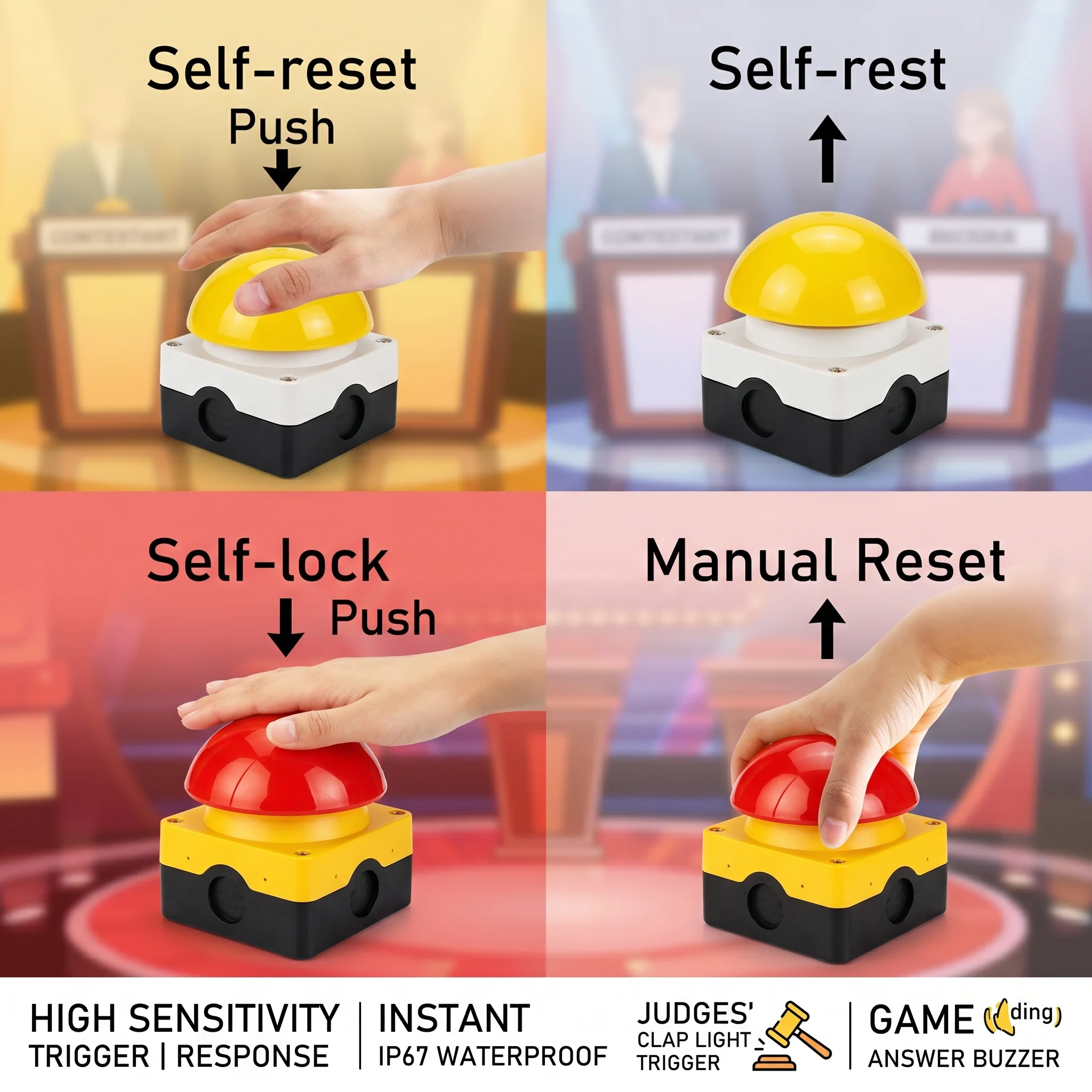 

1Pcs Mushroom Button Self-Rest Switch Ball Pedal Hand Clap Judges Clap Light Trigger Button Waterproof Game Answer Buzzer
