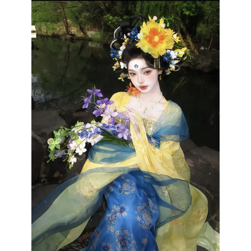 

Tang Hanfu large-sleeved shirt 2026 new fairy air elegant chest-length skirt broken skirt spring and summer suit