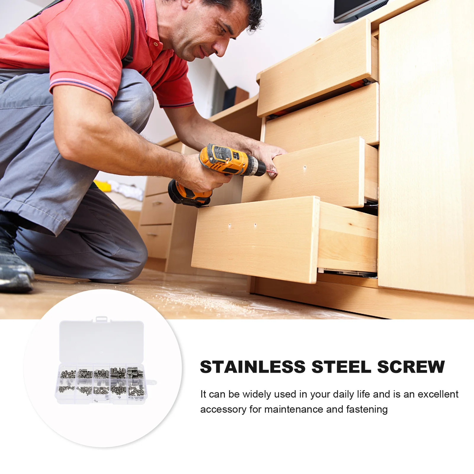 

200Pcs Stainless Steel Hex Grub Screws Stable Performance Fastening Screws Socket Head Screw Set for Repair Fixing