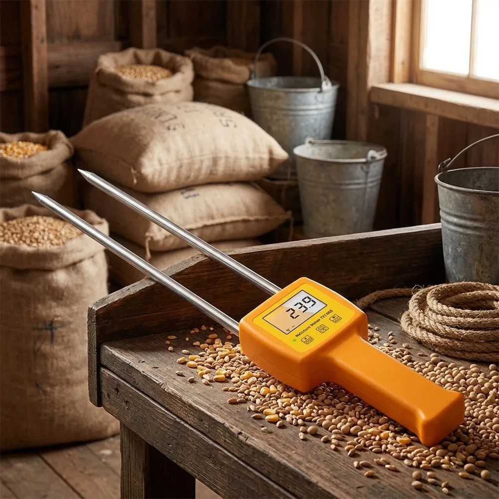 TK100S Portable Moisture Tester for Rice Soybeans Flour 4-Digit LCD Screen Resolution 0.1 Operating Temp 0-60C
