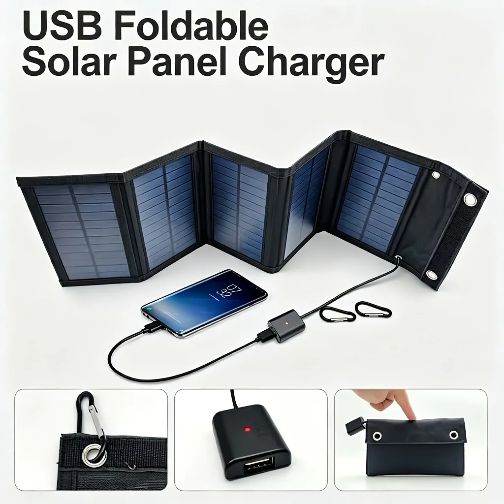 Five-fold Solar Panel, Solar Battery Charger with USB Port, for Cars, RVs, Boats, Marine Trailers, Car Trailers