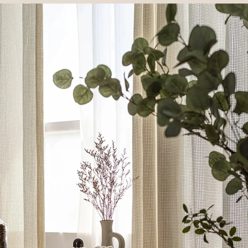 French cotton linen curtain woven Beige curtain yarn Southeast Asian style living room bedroom study teahouse custom curtain