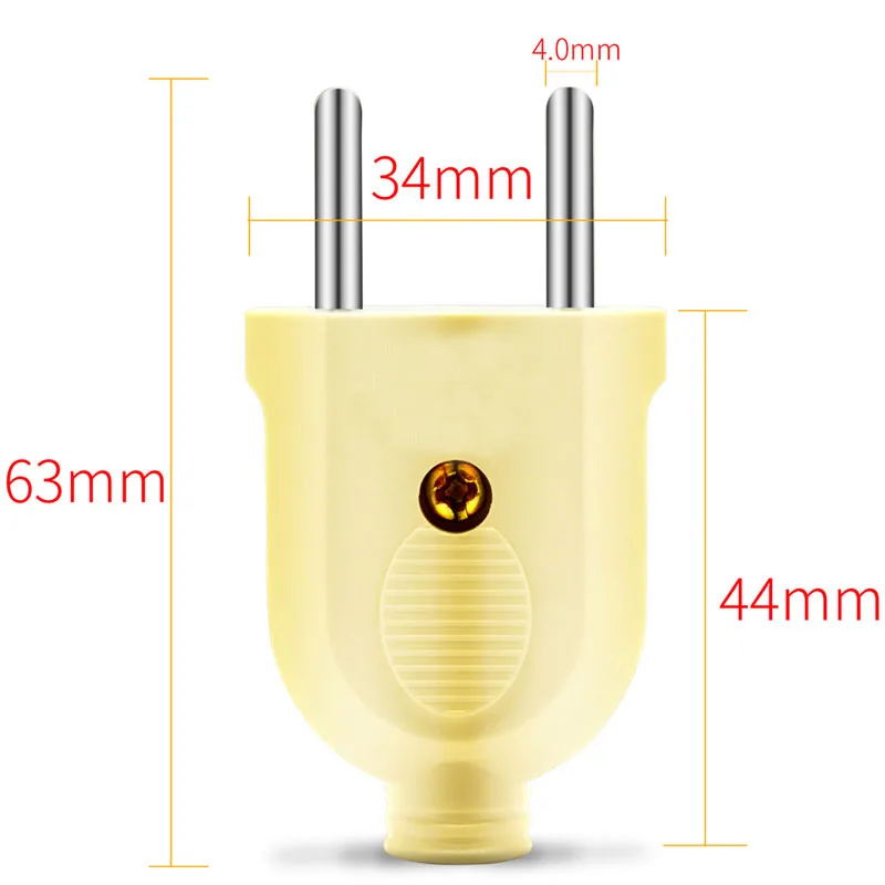 1pcs European 2 Pin AC Electric Power Male Plug 10A EU Female Socket Outlet Adapter Wire Rewireable Extension Cord Connector