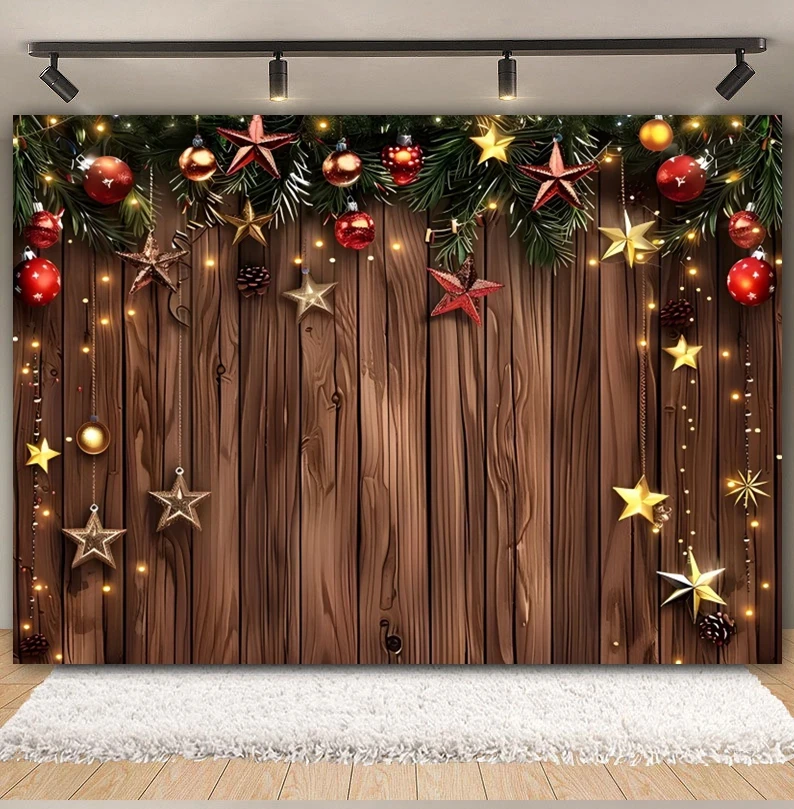 Christmas Wooden Board Photography Backdrop Rustic Wood Wall Xmas Tree Snowman Gift kids Portrait Family Party Photo Background