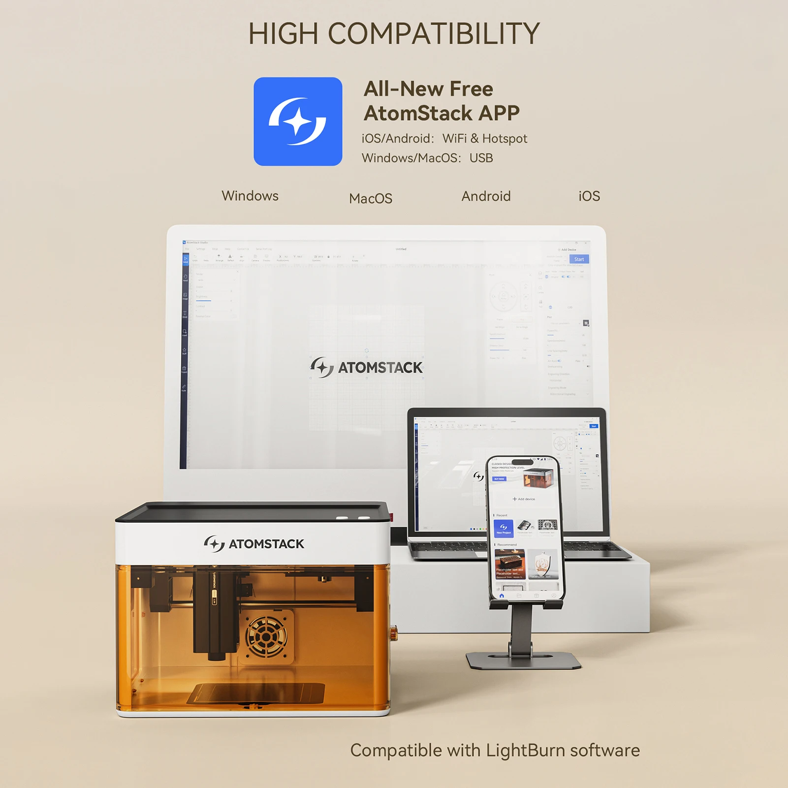 AtomStack P1 5W Laser Engraver أقصى سرعة نقش 10,000 مم/دقيقة سريعة التركيز مجانًا وسهلة الاستخدام مع برنامج Atomstack 1