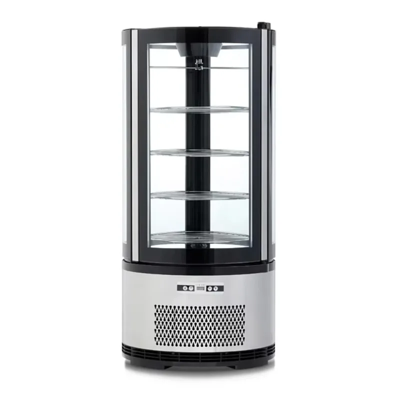 Cake display refrigerator, commercial upright cake, bakery glass cylinder, vertical countertop, stainless steel