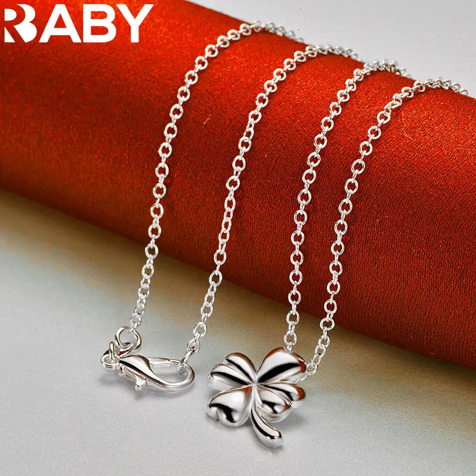 URBABY 40-75cm 925 Sterling Silver Four Leaf Clover Pendant Necklace For Women Men Anniversary Gift Popular Wild Fashion