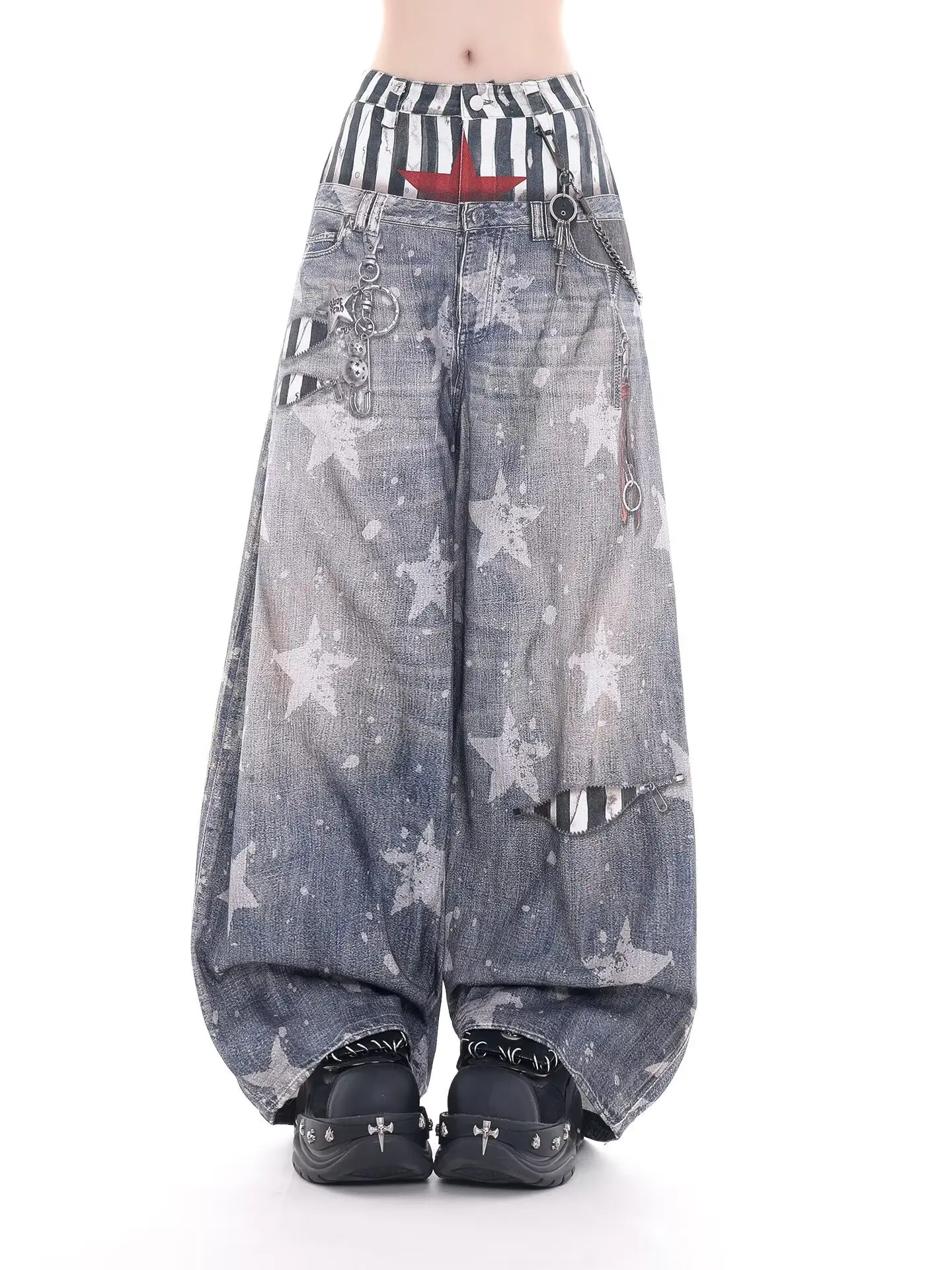 Women Y2k Baggy Ripped Jeans Japanese 2000s Style Hip Hop Boyfriend Jean Pants 90s Vintage Harajuku Star Denim Trousers Clothes
