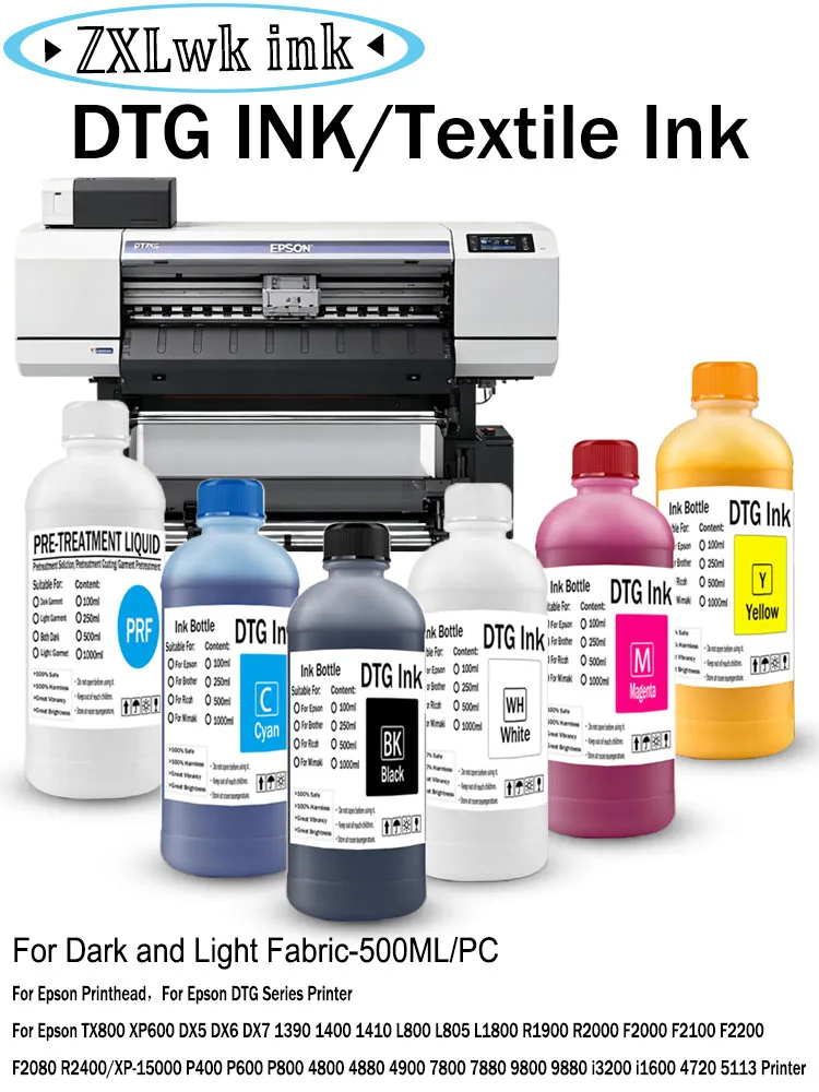 DTG Ink 500ML Textile ink for F2000 F2100 P600 P800 DTG Printers and More printhead DX5 DX6 DTG Printers Direct to Garment