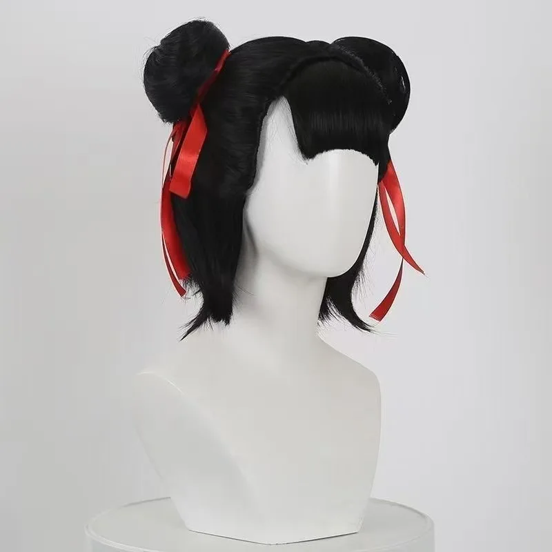 Super Cute Black Chignon Cosplay Wig Anime Role Play Wig for Comic Exhibition
