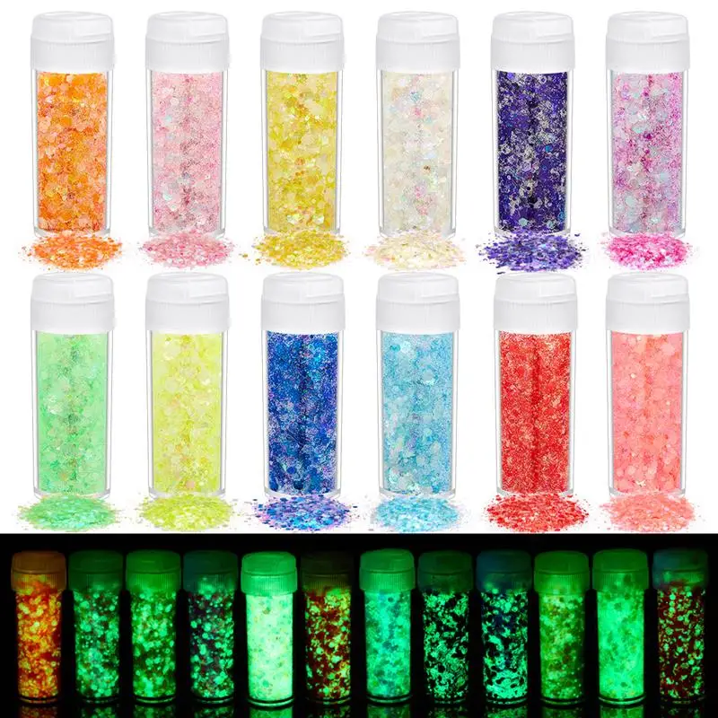 10g 24/18/12 Luminous Powder Box Mold Manufacturing Nail Glitter Glitter Powder Nail Nail Oil Glue Nail Sticker Jewelry Diamond