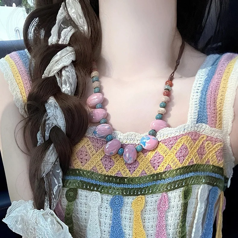 جديد الصينية زن الحجر الطبيعي مطرز قلادة المرأة المتخصصة فريدة من نوعها الراقية سلسلة عنق قصيرة الترقوة سلسلة الملحقات المد