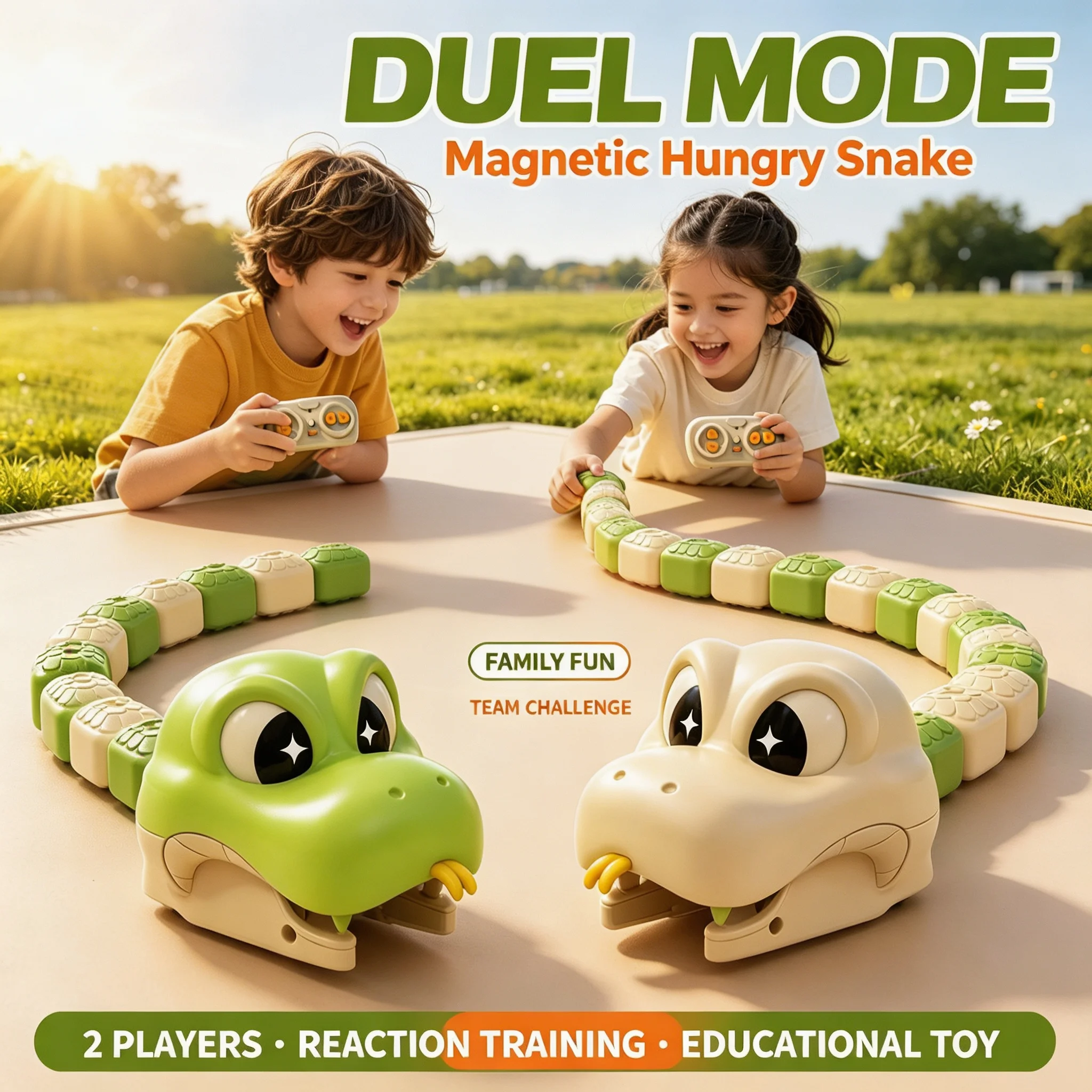 Magnetic RC Car Battle Set, 2-Player Snake Track Toy with Connecting Cars, STEM Gift for Boys  ﻿