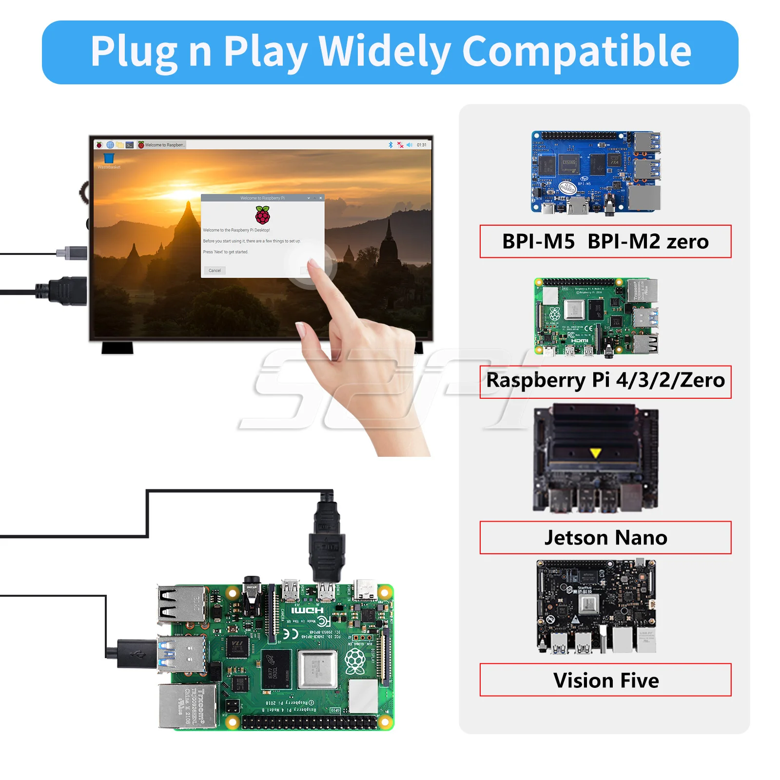 Imagem -05 - Tela Sensível ao Toque Portátil com Suportes Raspberry pi e Windows pc 52pi 10.1 Polegada Ips 1024x600 60hz