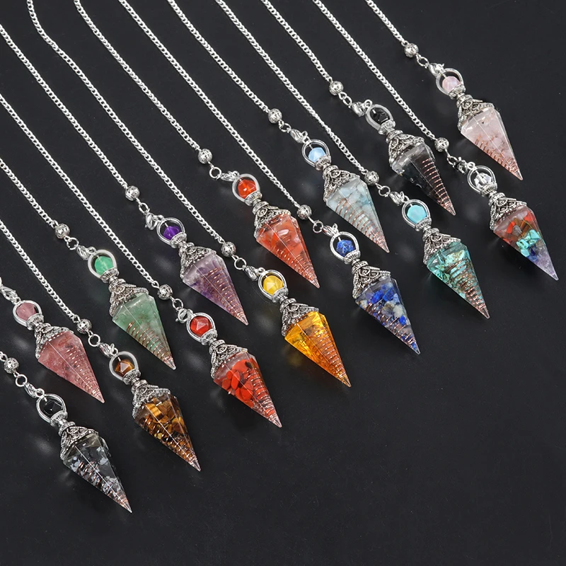 natural stone Blue Turquoise Rose Quartz Agate Healing Pendulum for Divination Pendulums Reiki Crystals Pendulos Pendant