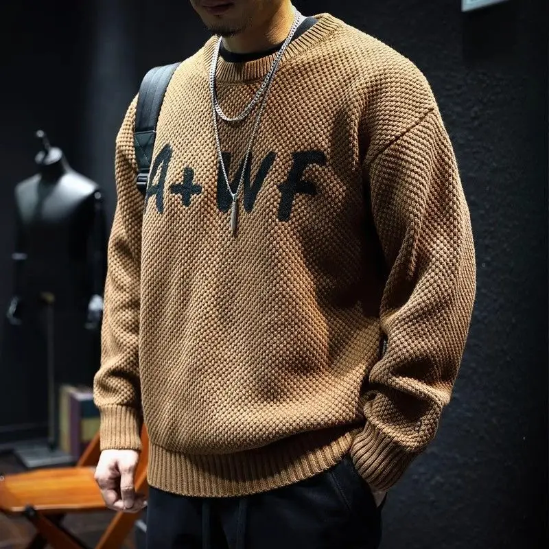 

Свободный крой, круглый вязаный свитер, мужской повседневный свитер, осень-зима, новый модный бренд, японский ретро-трикотаж