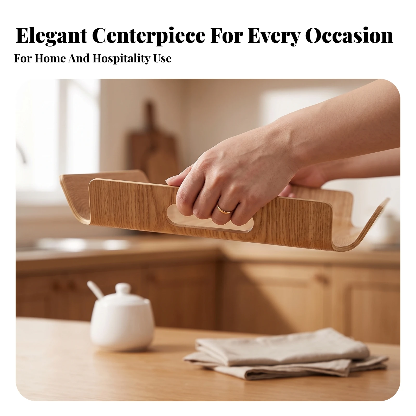 Tray with Raised Edge Decorative Rectangular Serving Tray with Cutout Handles Wooden Platter with Raised Edges Sturdy