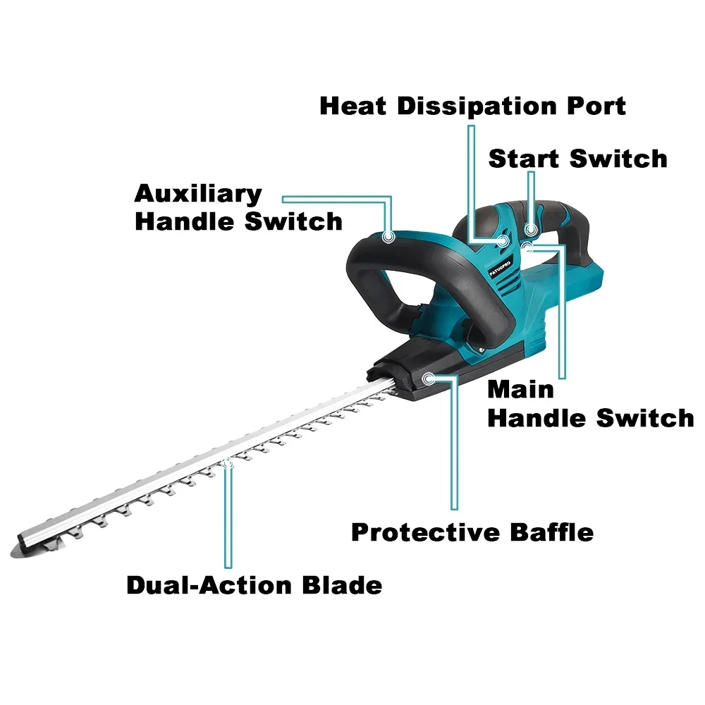 Imagem -03 - Aparador de Sebes Elétrico sem Fio 480 mm Recarregável Multifuncional Lâminas Duplas Ferramenta para Cortador de Grama de Jardim Bateria Makita de 18v