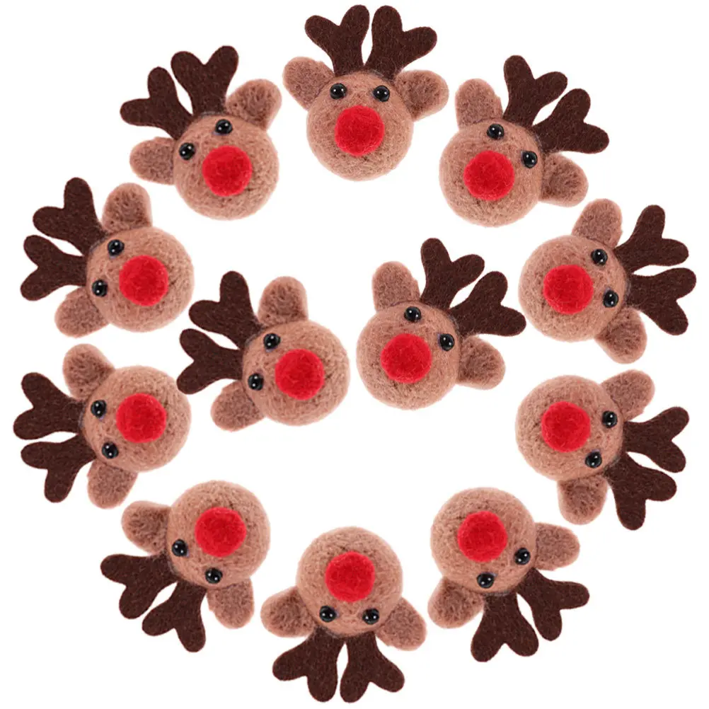 

12Pcs Wool Felt Elk Heads Decor Cartoon Cute Xmas Christmas Ornament for DIY Crafts Hair Accessories Tree Wreath Gift Wrapping