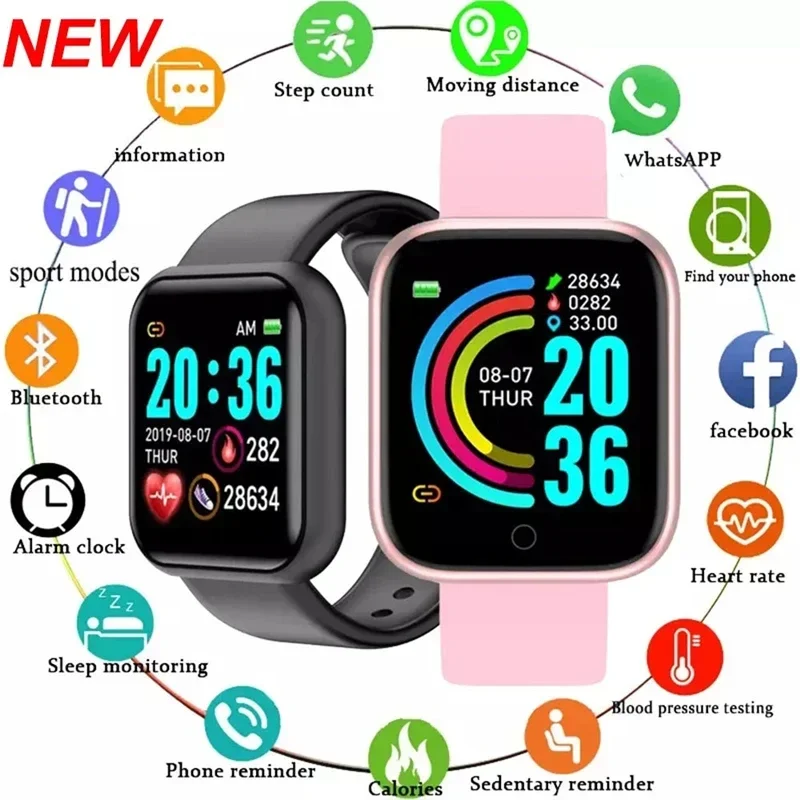 Y68 Smart Watch D20 Men Women Bluetooth Connected Phone Kids Girls Watches Sports Wristband Sleep Fitness Tracker Smartwatch D20